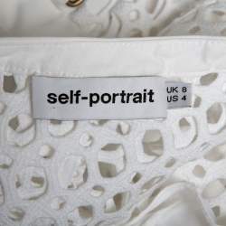 Pre Owned Self Portrait White Crochet Lace One Shoulder Ruffled Midi Dress S