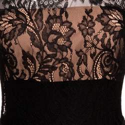 Pre Owned فستان سيلف بورتريت ميدي دانتيل مزخرف ترتر وخرز أسود S