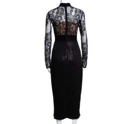 Pre Owned فستان سيلف بورتريت ميدي دانتيل مزخرف ترتر وخرز أسود S