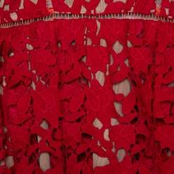 Pre Owned Self Portrait Red Floral Guipure Lace Noodle Strap Azaelea Midi Dress M