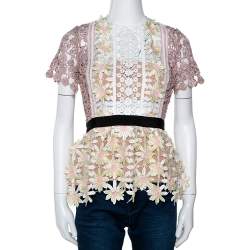 Self Portrait Multicolor 3D Floral Guipure Lace Peplum Top M