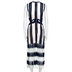 Self-Portrait Navy Blue & White Crochet Cutout Midi Dress M