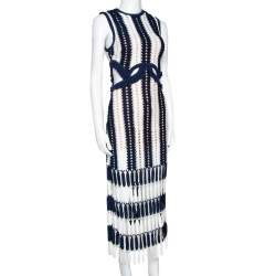 Self-Portrait Navy Blue & White Crochet Cutout Midi Dress M