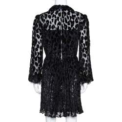 Pre Owned Self Portrait Black Metallic Leopard Devore Pleated Mini Dress L