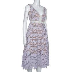 Pre Owned Self Portrait Pale Lilac Guipure Lace Sleeveless Midi Dress M