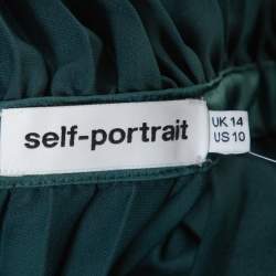 Pre Owned Self-Portrait Dark Green Satin Pleated Frill Detail Jumpsuit L