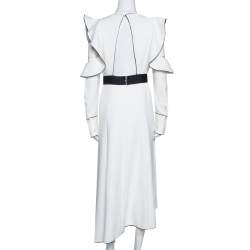 Pre Owned فستان سيلف بورتريه فسكوز أبيض بكشكشة حافة غير متساوية مقاس متوسط - ميديوم