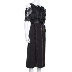 Pre Owned Self Portrait Black Crepe Lace Overlay Hinkley Midi Dress M