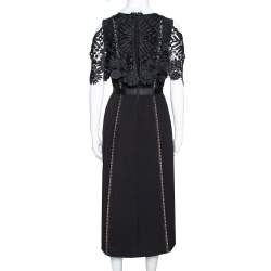 Pre Owned Self Portrait Black Crepe Lace Overlay Hinkley Midi Dress M