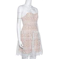 مملوكة مسبقًا Self Portrait White Floral Lace Halter Neck Mini Dress M