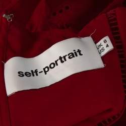 Pre Owned Self-Portrait Raspberry Red Lace Tiered Off Shoulder Dress S