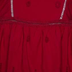 Pre Owned Self-Portrait Raspberry Red Lace Tiered Off Shoulder Dress S