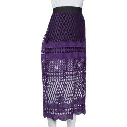 Pre Owned Self-Portrait Purple Cut Out Lace Midi Skirt M