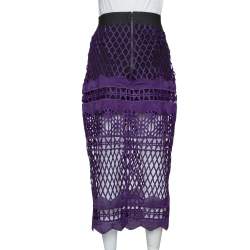 Pre Owned Self-Portrait Purple Cut Out Lace Midi Skirt M