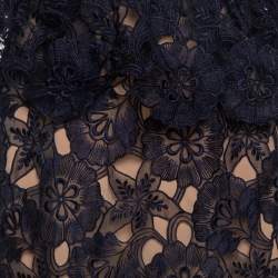 Pre Owned Self-Portrait Navy Blue Sheer Lace Paneled Amaryllis Column Dress M