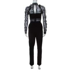 Pre Owned Self Portrait Black Lace Paneled Hall Jumpsuit M