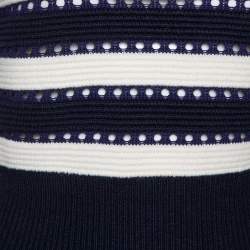 Pre Owned Self-Portrait Navy Blue & White Stripe Knit Cropped Sweater M