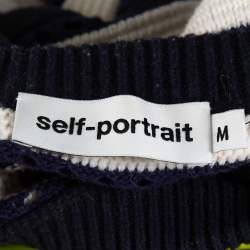 Pre Owned Self-Portrait Navy Blue & White Stripe Knit Cropped Sweater M