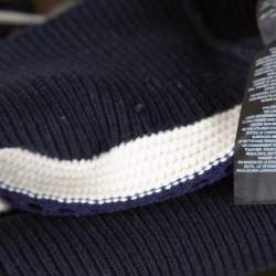 Pre Owned Self-Portrait Navy Blue & White Stripe Knit Cropped Sweater M