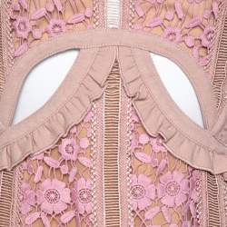 Pre Owned فستان سيلف بورتريه دانتيل مورد بيج ووردي مقاس متوسط - ميديوم