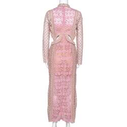 Pre Owned فستان سيلف بورتريه دانتيل مورد بيج ووردي مقاس متوسط - ميديوم