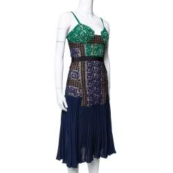 Pre Owned Self-Portrait Multicolor Lace & Pleat Paneled Midi Sundress S