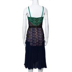 Pre Owned Self-Portrait Multicolor Lace & Pleat Paneled Midi Sundress S