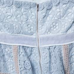 Pre Owned فستان ميني سيلف بورتريه أزرق بودرة دانتيل رقبة حمالات مقاس صغير - سمول