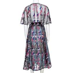 Pre Owned فستان ميدي سيلف بورتريه مورد أسود بياقة مقاس ميديوم - متوسط