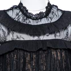 Pre Owned Self Portrait Black Cady & Lace Ruffled Cropped Jumpsuit M