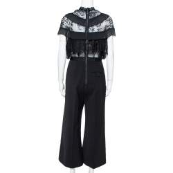 Pre Owned Self Portrait Black Cady & Lace Ruffled Cropped Jumpsuit M