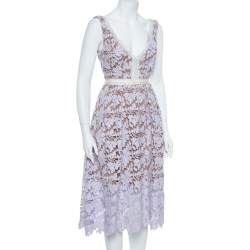 Pre Owned Self Portrait Pale Lilac Guipure Lace Sleeveless Midi Dress S