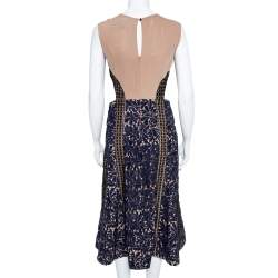 Pre Owned Self Portrait Navy Blue Lace Cut-Out Detail Midi Dress M