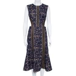 Pre Owned Self Portrait Navy Blue Lace Cut-Out Detail Midi Dress M
