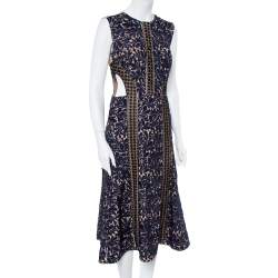 Pre Owned Self Portrait Navy Blue Lace Cut-Out Detail Midi Dress M