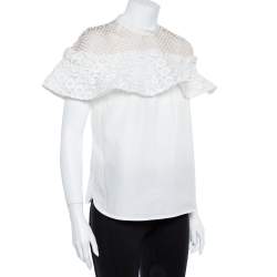 Self Portrait White Cotton Lace Panel Ruffled Hudson Top M