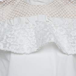 Self Portrait White Cotton Lace Panel Ruffled Hudson Top M