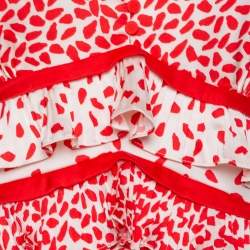 مملوكة مسبقًا Self Portrait Cream & Red Dot Printed Satin Ruffle Detail Midi Dress L