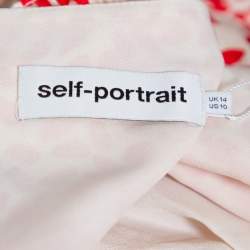 مملوكة مسبقًا Self Portrait Cream & Red Dot Printed Satin Ruffle Detail Midi Dress L