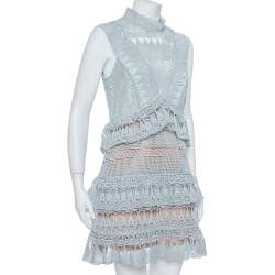 مملوكة مسبقًا Self Portrait Mint Green Guipure Lace Teardrop Paneled Mini Dress M