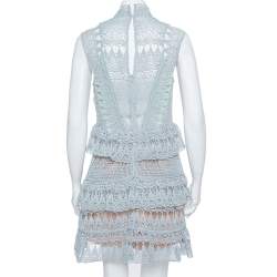 مملوكة مسبقًا Self Portrait Mint Green Guipure Lace Teardrop Paneled Mini Dress M