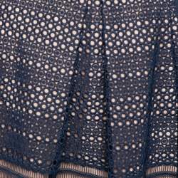 Pre Owned Self Portrait Navy Blue Guipure Lace Pleated Sofia Skirt L