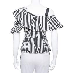 Pre Owned Self Portrait Monochrome Striped Stretch Cotton Asymmetric Top S