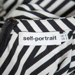 Pre Owned Self Portrait Monochrome Striped Stretch Cotton Asymmetric Top S