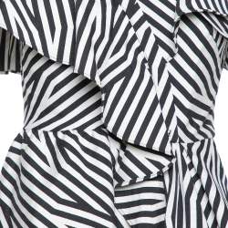 Pre Owned Self Portrait Monochrome Striped Stretch Cotton Asymmetric Top S