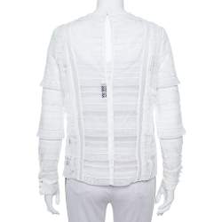 Pre Owned Self Portrait White Paneled Lace Sheer Long Sleeve Top S