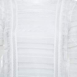 Pre Owned Self Portrait White Paneled Lace Sheer Long Sleeve Top S