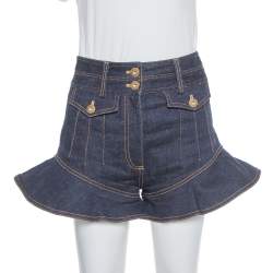 Self Portrait Navy Blue Denim High Waist Flounced Shorts S
