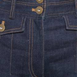 Self Portrait Navy Blue Denim High Waist Flounced Shorts S