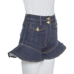 Self Portrait Navy Blue Denim High Waist Flounced Shorts S